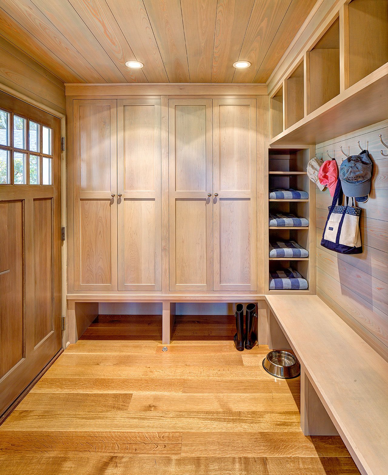 Cypress cabinetry, cubbies, and millwork